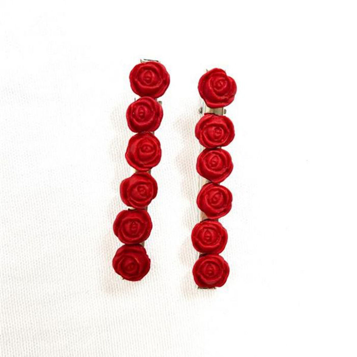 Uretti - Hülya 6683 9650 El Yapımı Minik Gül Desenli Polimer Kil 2’li Set Yan Saç Tokası / 7.5 cm