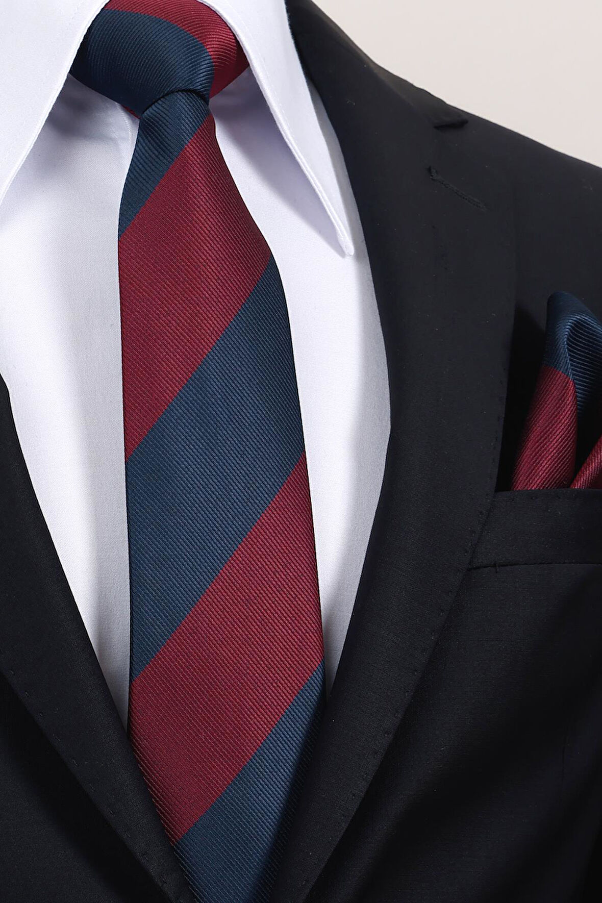 Esgue 8 cm Bordo Lacivert Parçalı Desen Hand Made Klasik Geniş Mendilli Kravat 
