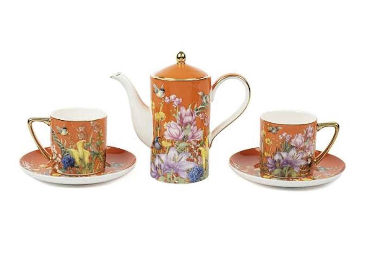 Mikasa Moor Garden Turuncu 2'li Duble Kahve Seti ve Demlik 200CC P362.378844