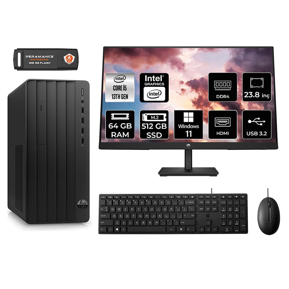 HP PRO TOWER 290 G9 i5 13500 64GB RAM 512GB SSD W11HOME 8T2W9ES MASAÜSTÜ PC & 23.8'' MONİTÖR