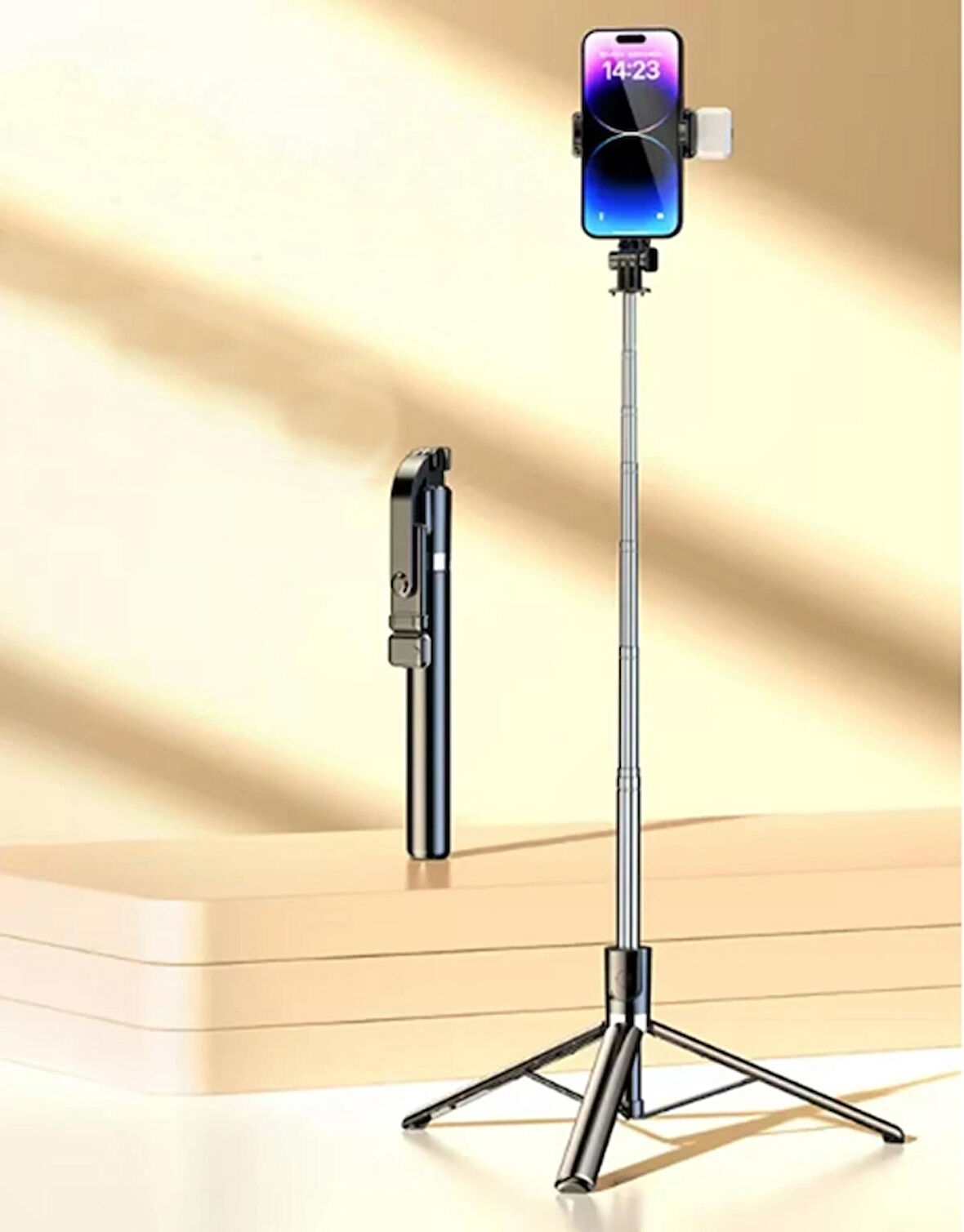 Kumandalı Selfie+Masaüstü Tripod  Yüksekliği Ayarlanabilir 170 cm Işıklı Tripod R1S-L