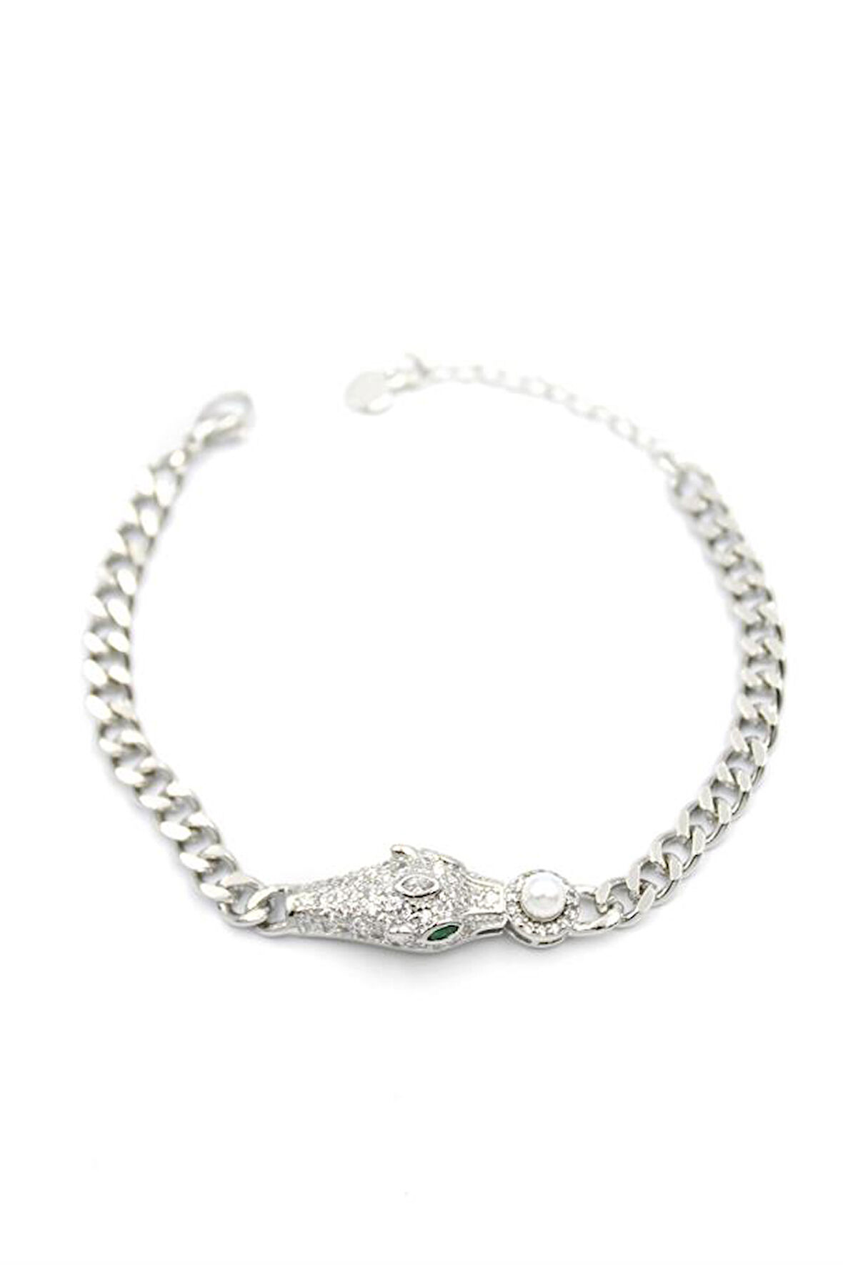 Zirkon Taşlı Leopar Bileklik - Gümüş