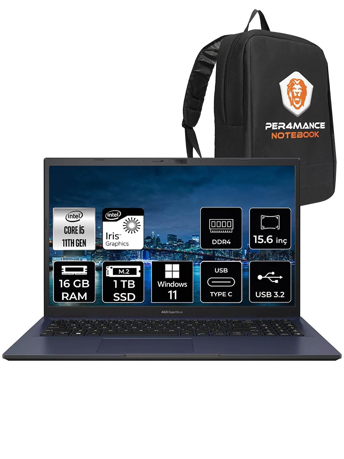 ASUS ExperBook B1500CEAE i5 1135G7 16GB RAM 1TB SSD 15.6'' FHD W11PRO BQ4167 & PER4 ÇANTA 