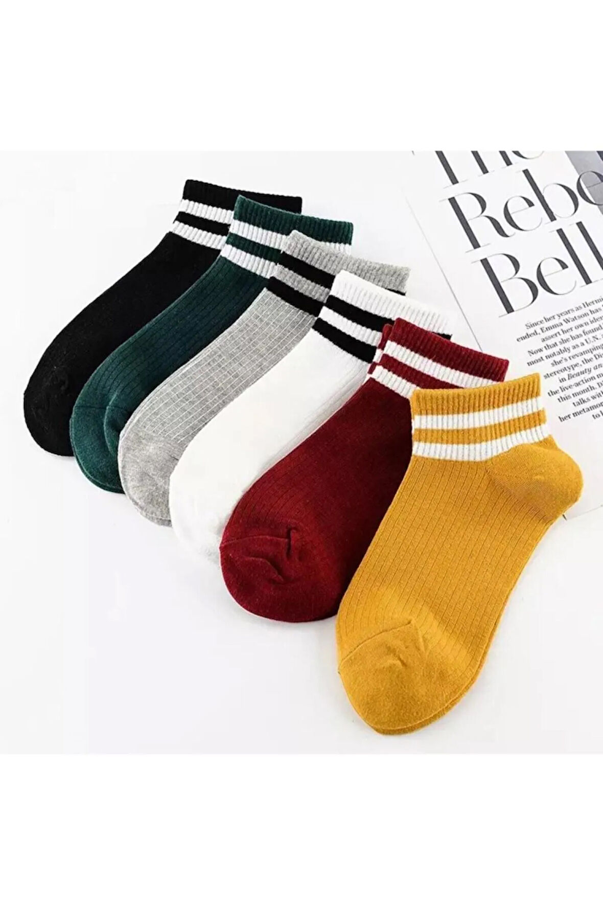 Unisex 6 Çift Koton Çizgili Patik Çorap Extra Rahat