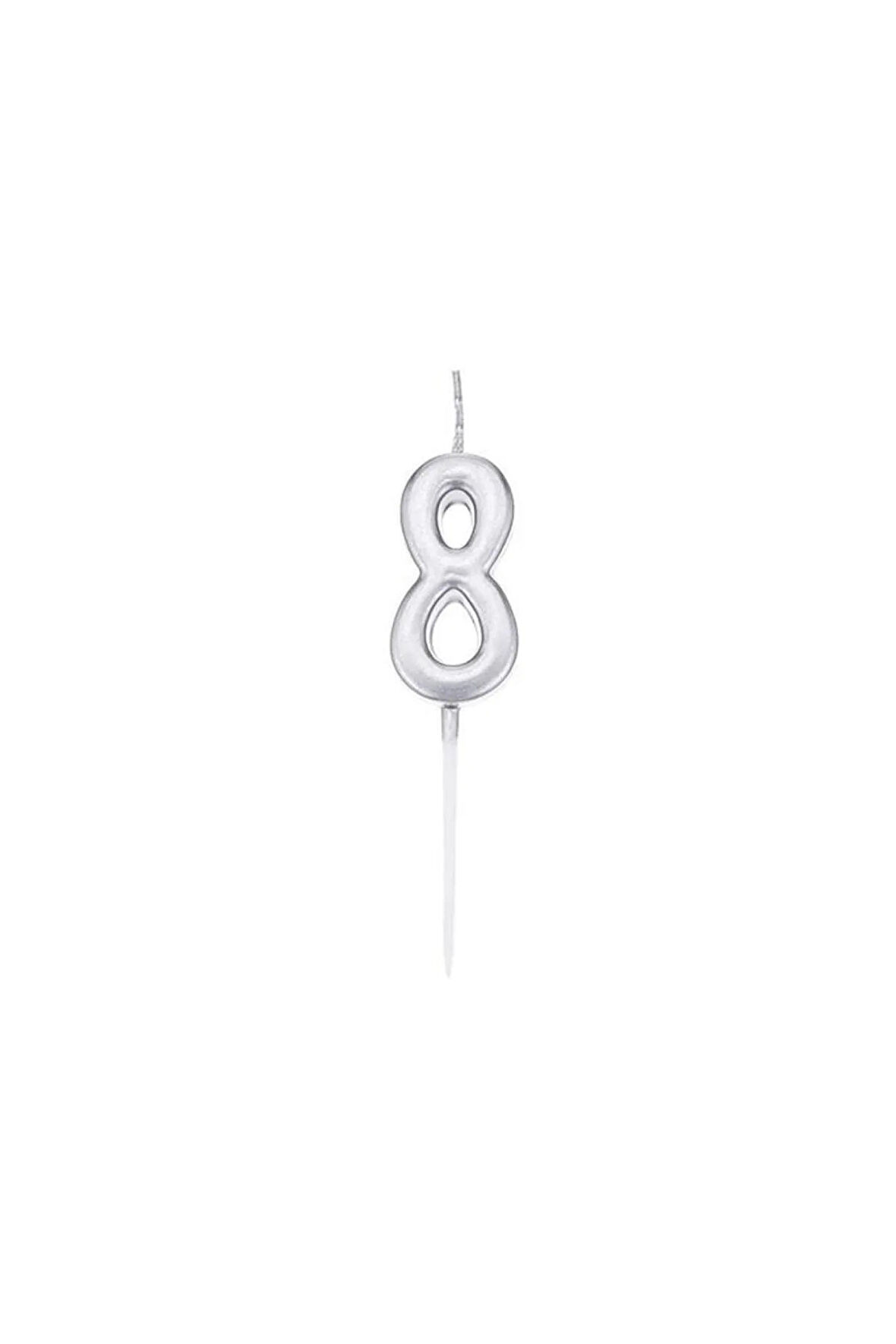 8 Yaş Gümüş Rakam Mum Gri Renk Doğum Günü Pasta Mumu Yaş Mumu 12 Cm