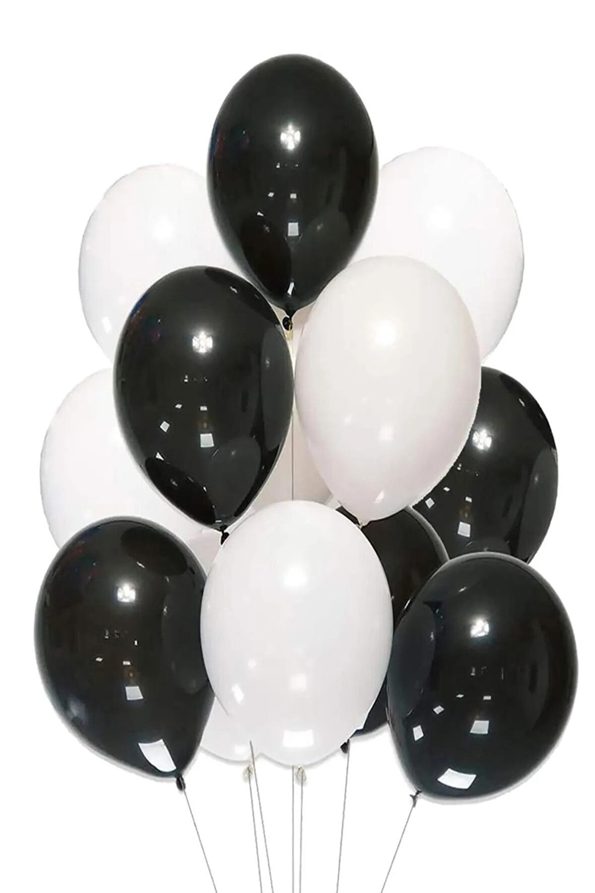 30 Adet Metalik Sedefli Parlak Siyah Ve Beyaz Balon