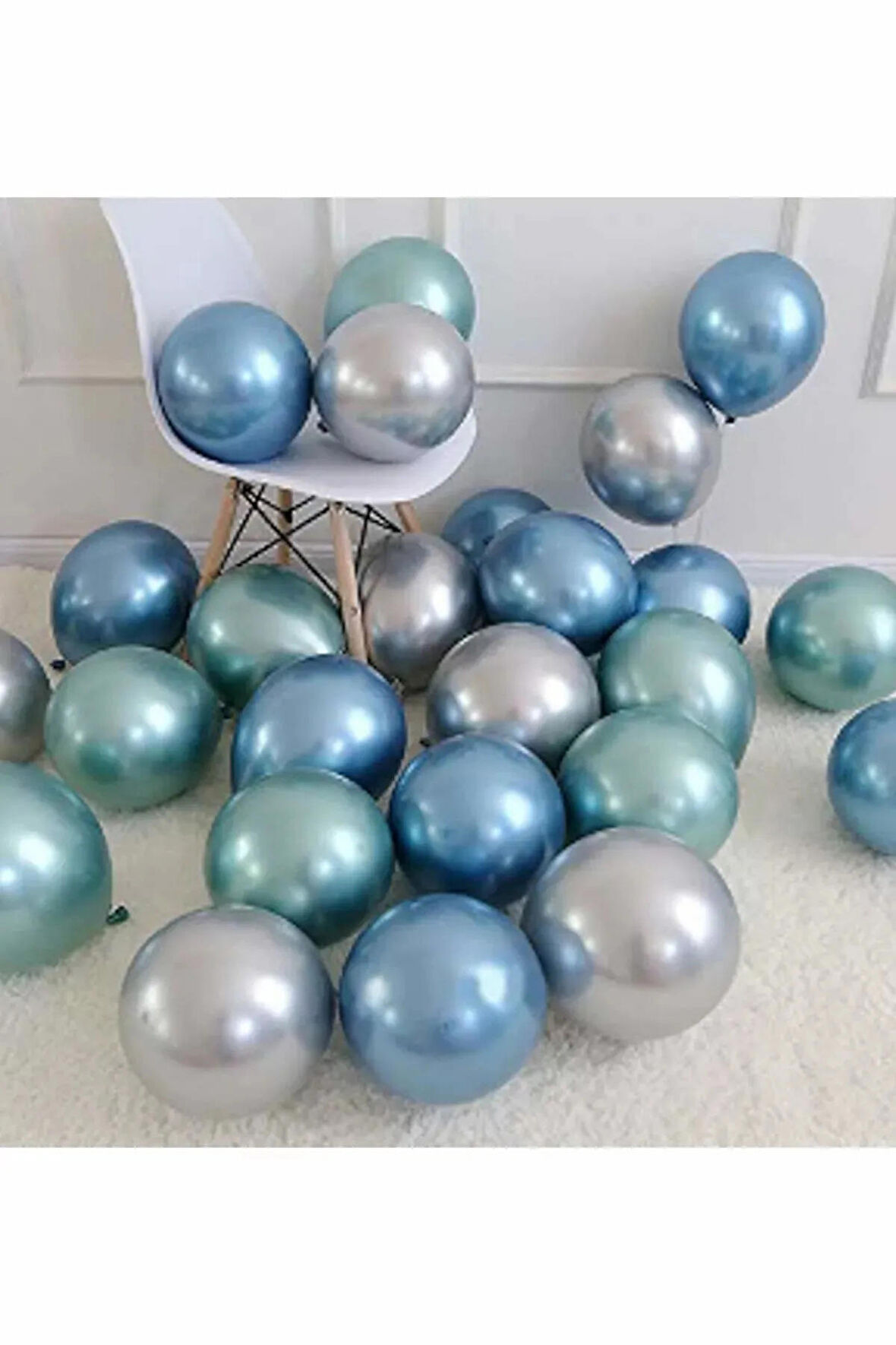Krom Parlak Metalik Yeşil-mavi-gümüş Renk 10 Adet Balon