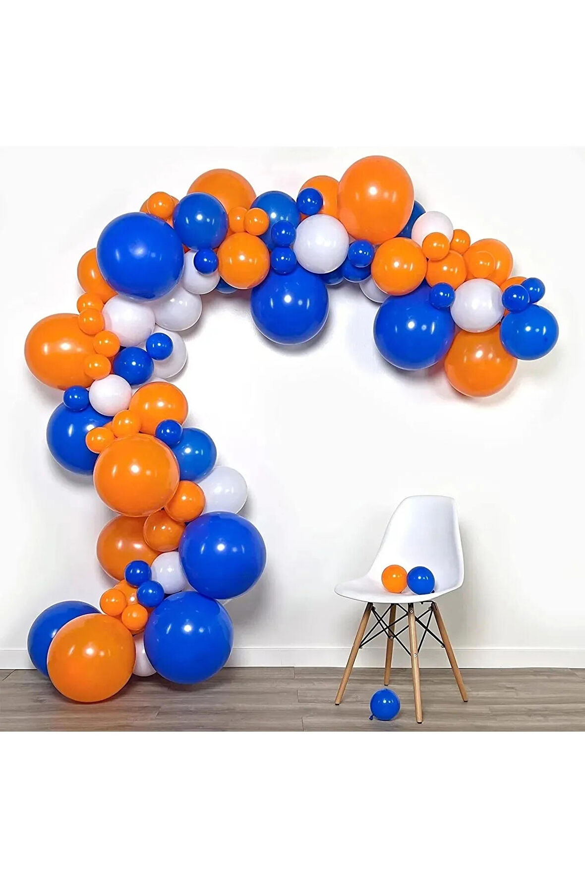 90 Adet Balon Zinciri Demeti Konsepti Seti Turuncu - Koyu Mavi - Beyaz