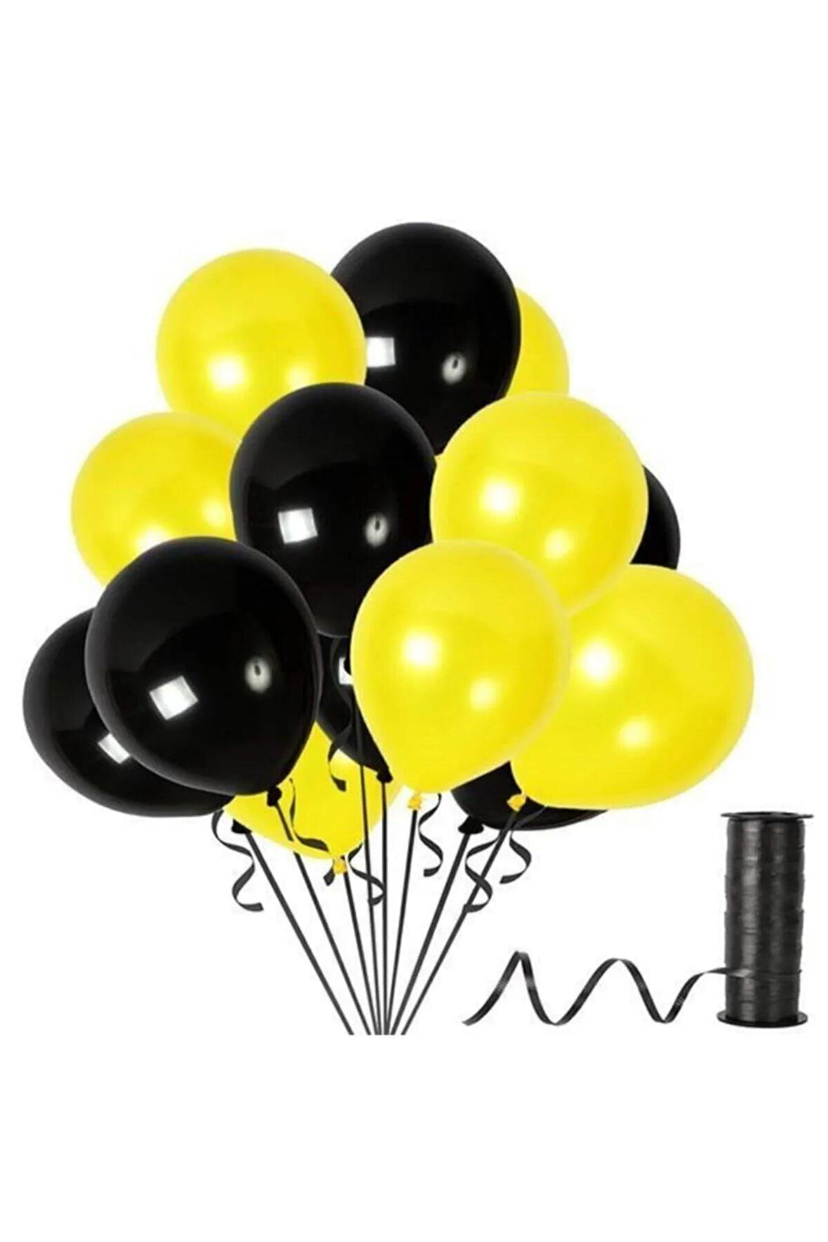 10 Adet Metalik Sedefli Parlak Siyah Ve Sarı Balon
