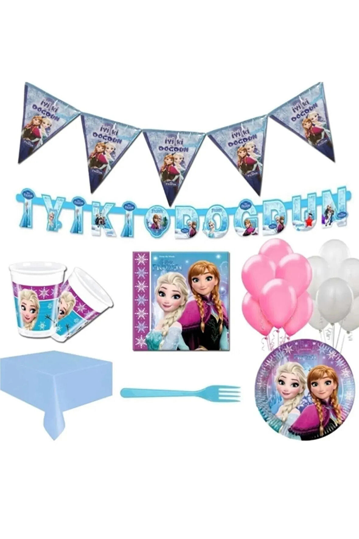 Frozen & Elsa Karlar Kraliçesi Doğum Günü Parti Seti Konsepti 8 Kişilik Elsa Parti Malzemeleri