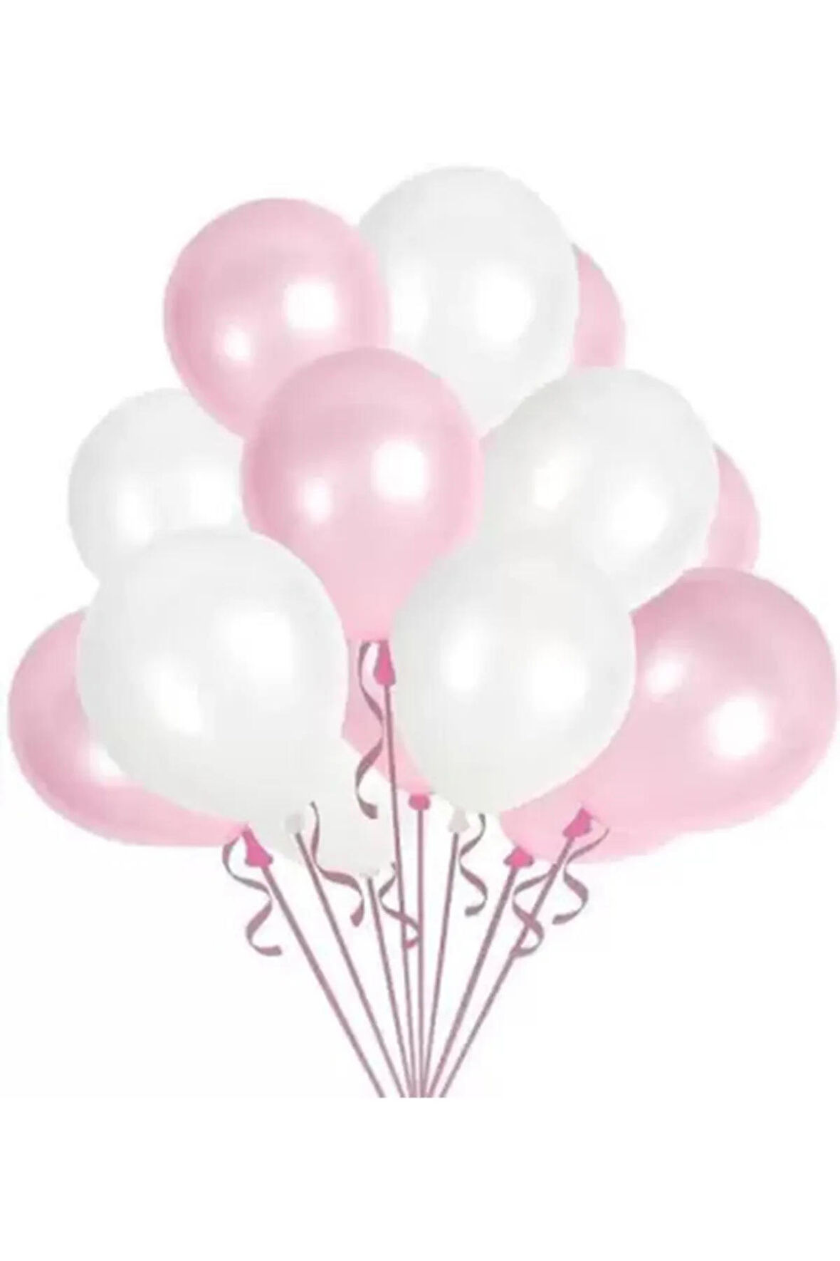 90 Adet Metalik Sedefli Parlak Pembe Ve Beyaz Balon