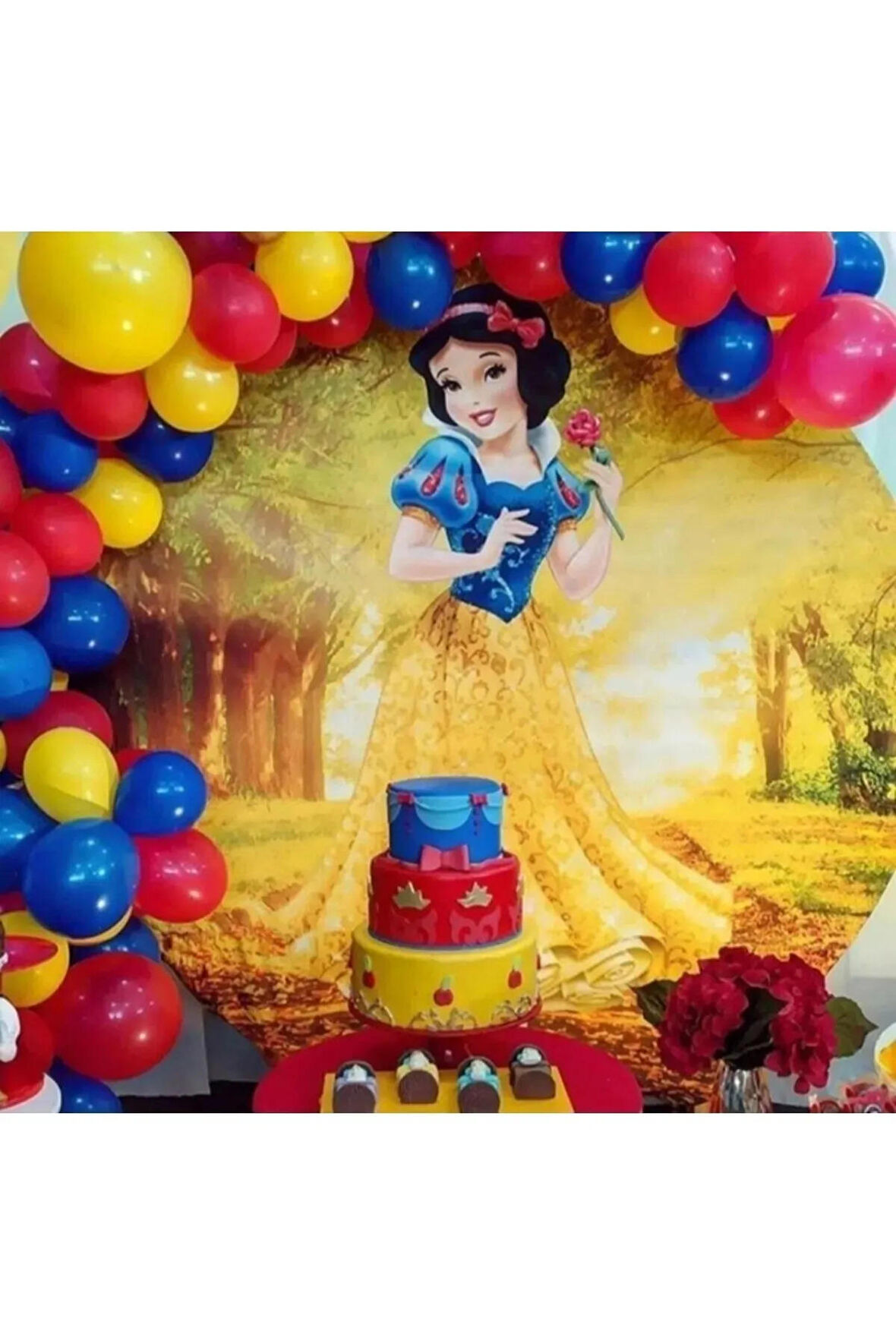 Pamuk Prenses 90 Adet Balon Demeti Konsepti Balon Seti Kırmızı - Koyu Mavi - Sarı