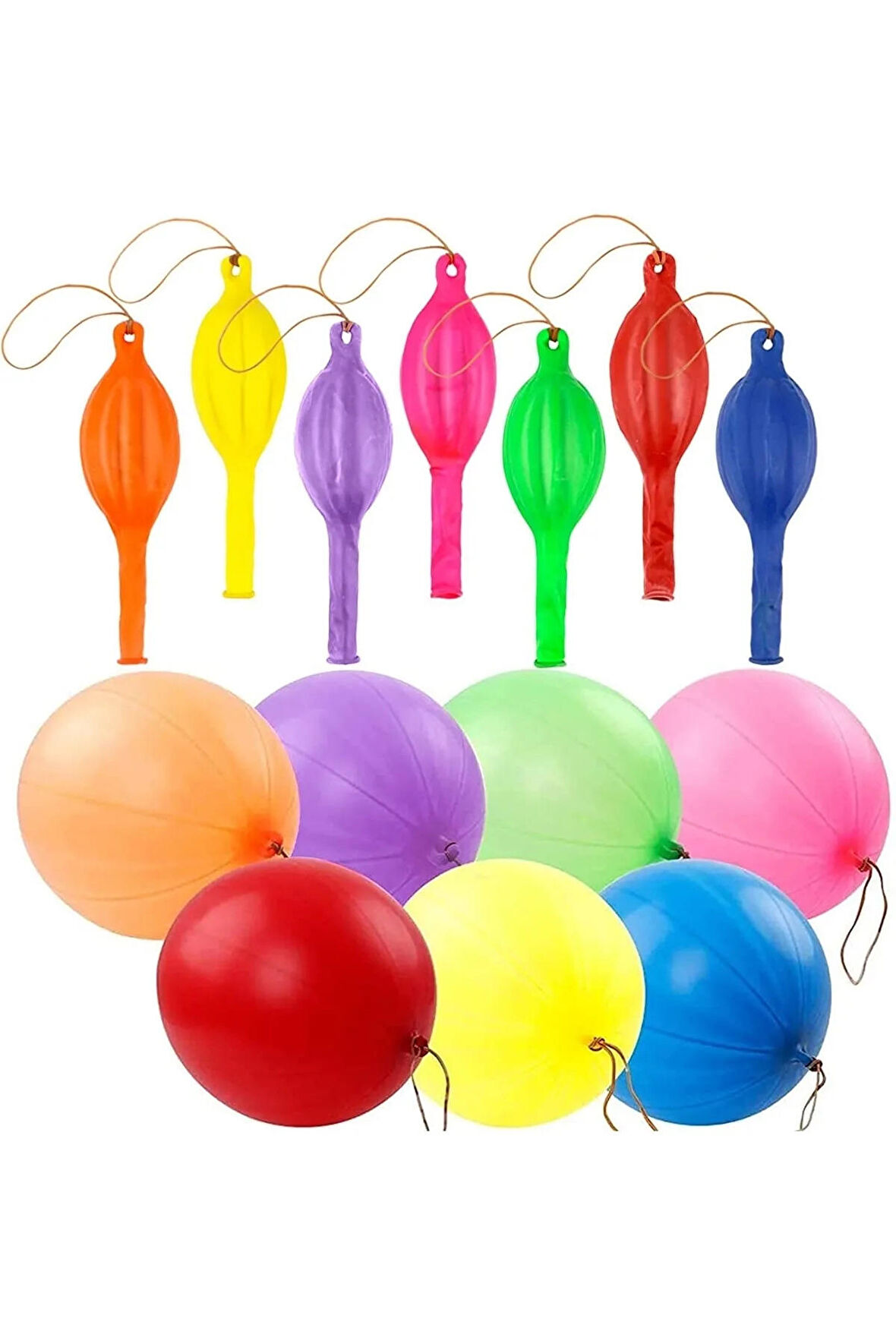 Punch Balon 100 Adet Zıpzıp Lastikli Balon Karışık Renk İpli Balon