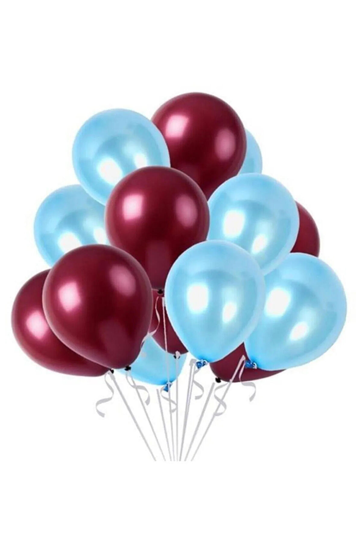 20 Adet Metalik Sedefli Parlak Bordo Ve Mavi Balon