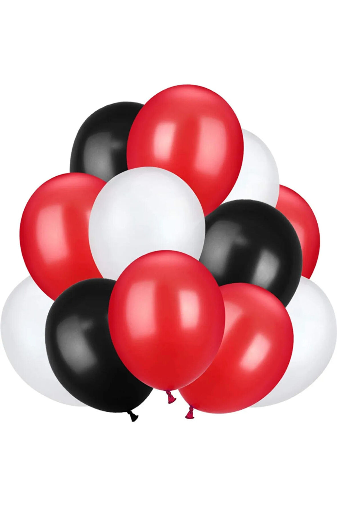 30 Adet Metalik Sedefli Beyaz-siyah-kırmızı Helyumla Uçabilen Balon