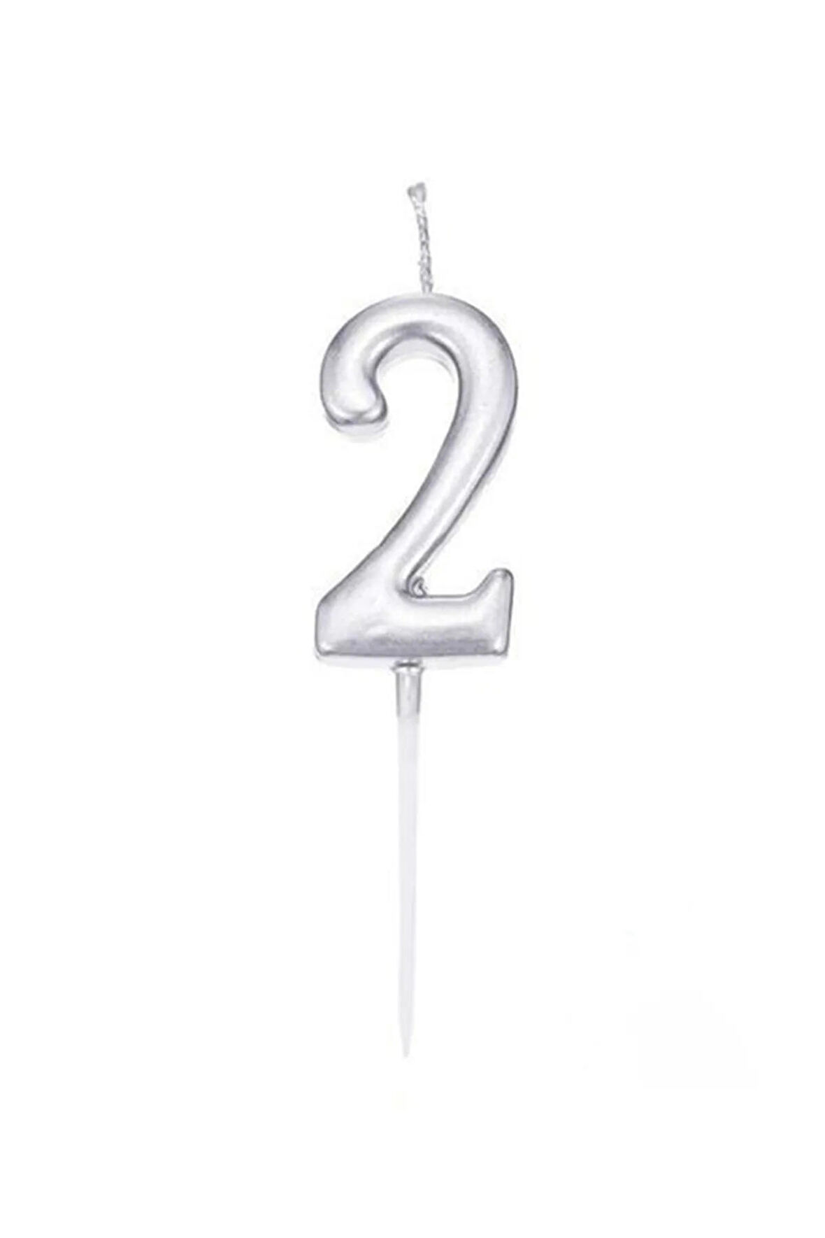 2 Yaş Gümüş Rakam Mum Gri Renk Doğum Günü Pasta Mumu Yaş Mumu 12 Cm
