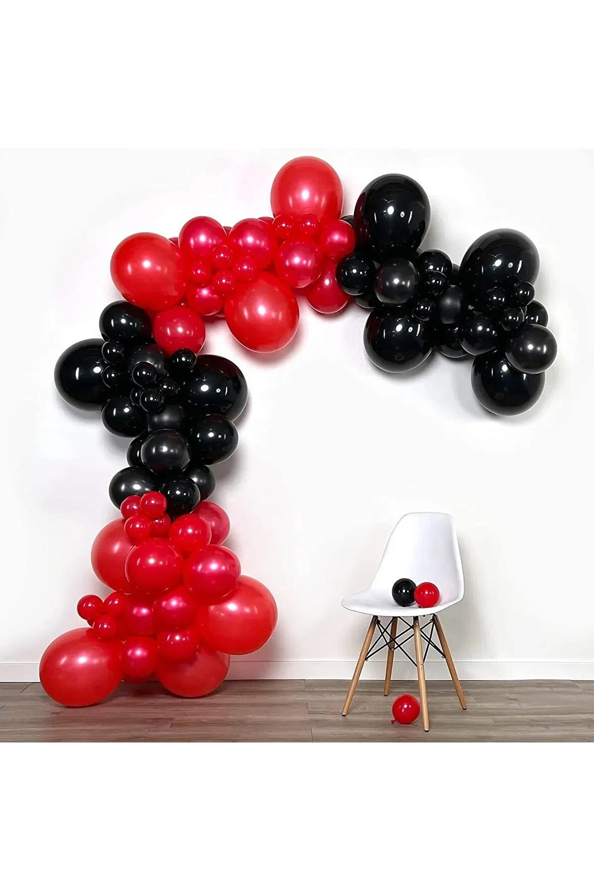 60 Adet Balon Zinciri Demeti Konsepti Seti Kırmızı - Siyah