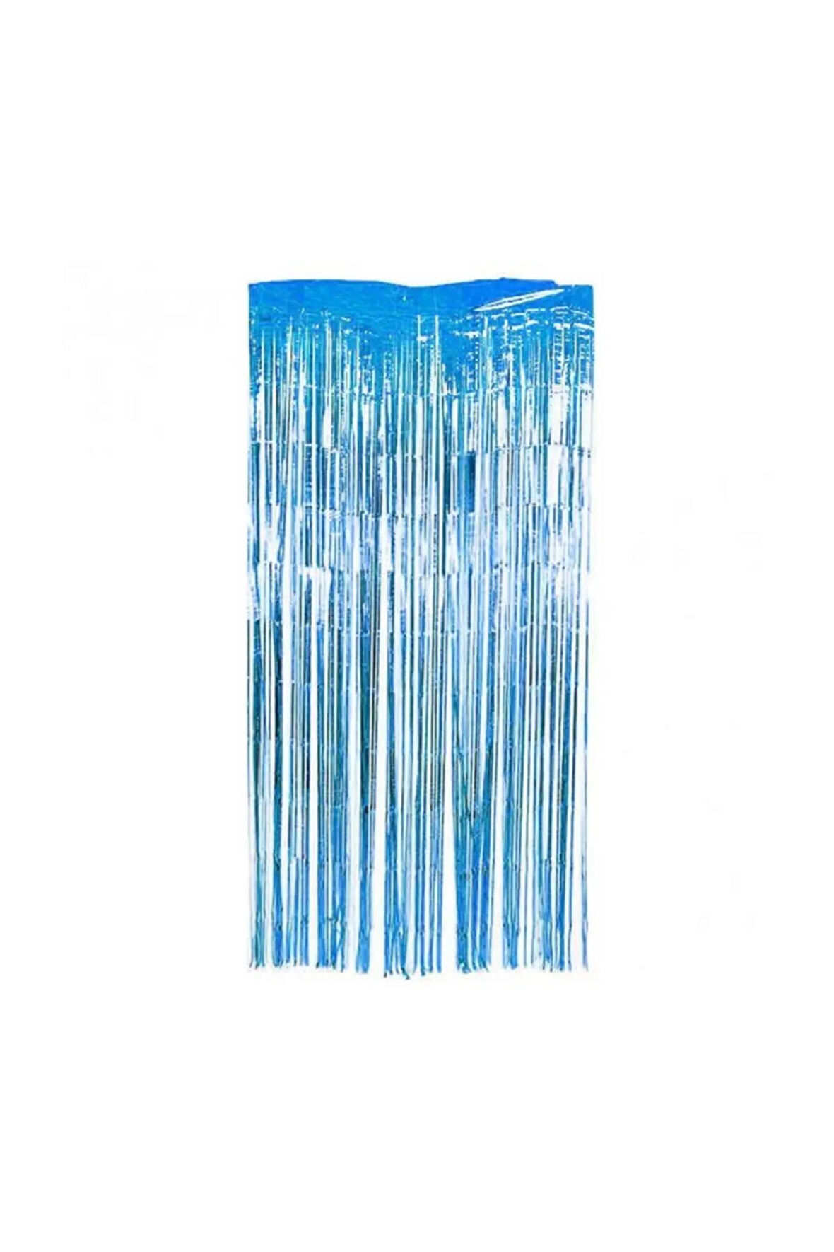 Metalize Arka Fon Mavi Kapı Duvar Perdesi 90x200 Cm Metalik Duvar Püskülü Püsküllü Arka Fon