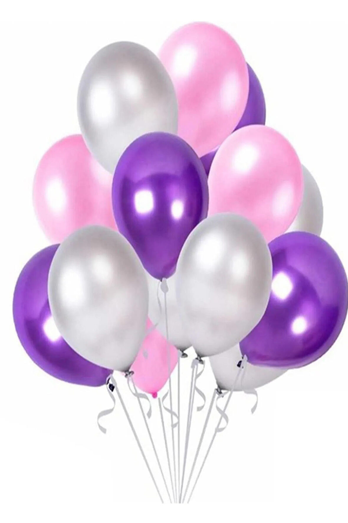 40 Adet Metalik Sedefli Mor-pembe-gümüş Helyumla Uçabilen Balon