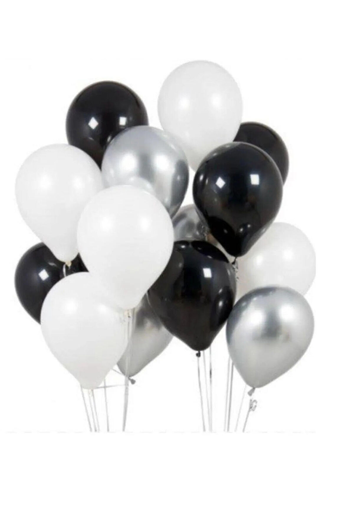 100 Adet Metalik Sedefli Beyaz-siyah-gümüş Gri Helyumla Uçabilen Balon