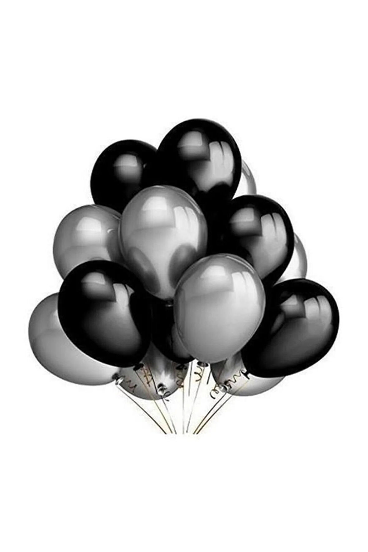 10 Adet Metalik Sedefli Siyah-gümüş Gri Helyumla Uçabilen Karışık Balon