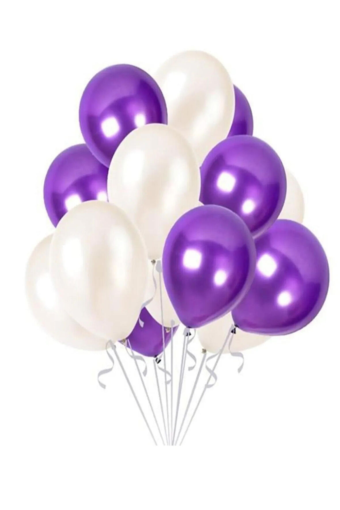 20 Adet Metalik Sedefli Parlak Mor Ve Beyaz Balon