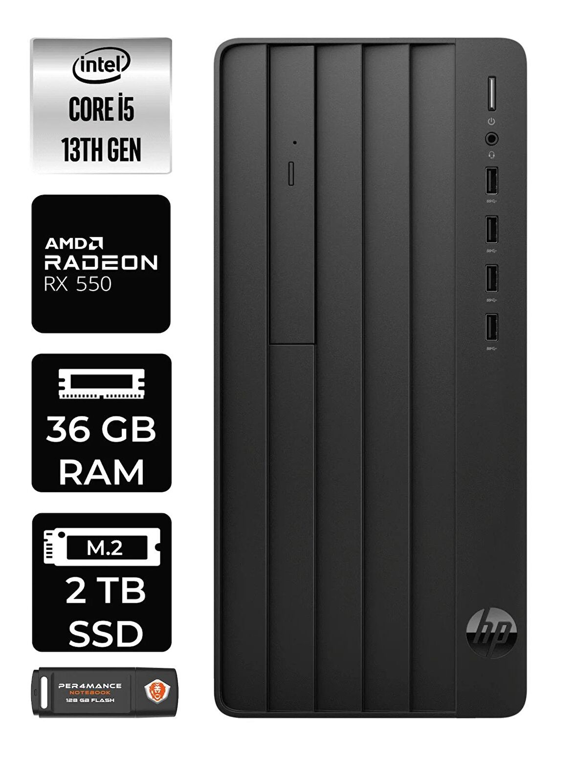 HP PRO TOWER 290 G9 i5 13500 36GB RAM 2TB SSD RX550/4GB FDOS 8T2W9ES MASAÜSTÜ PC & PER4 BELLEK