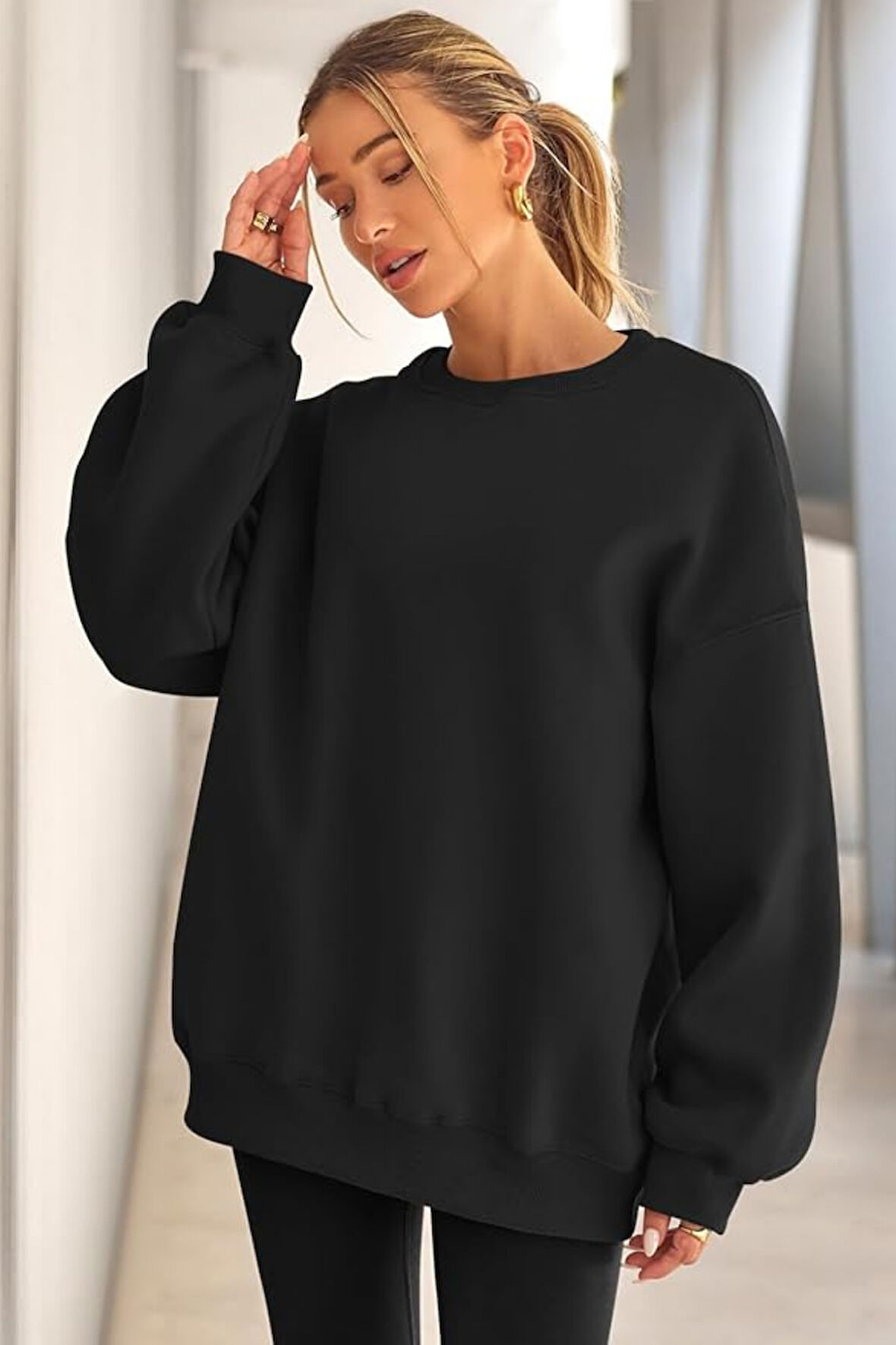 Genıus Store Kadın Sweatshirt Oversize Geniş Kalıp İçi Şardonlu Bisiklet Yaka Oversize Sweatshirt KADIN-SWEATSHIRT