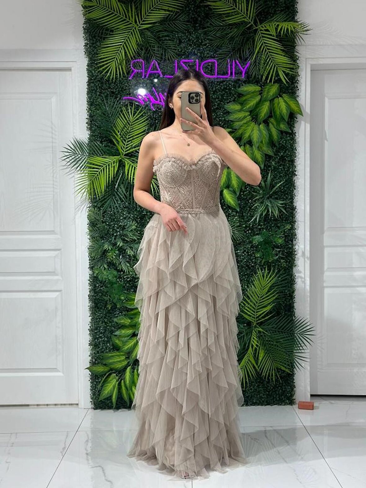 İp Askılı Beli Korse Eteği Damla Model Abiye Gs6400 6400