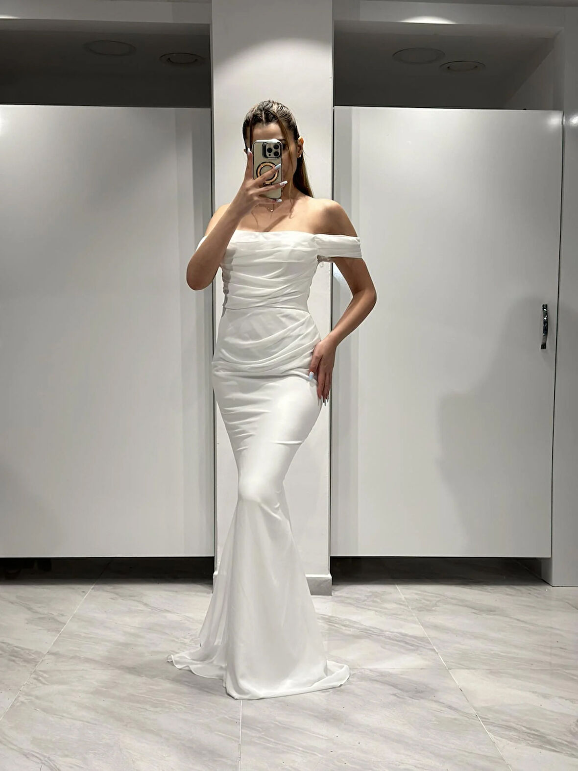 Beyaz Yıldızlar Yeni Sezon Kadın Şık Gece Abiye Elbise 7090