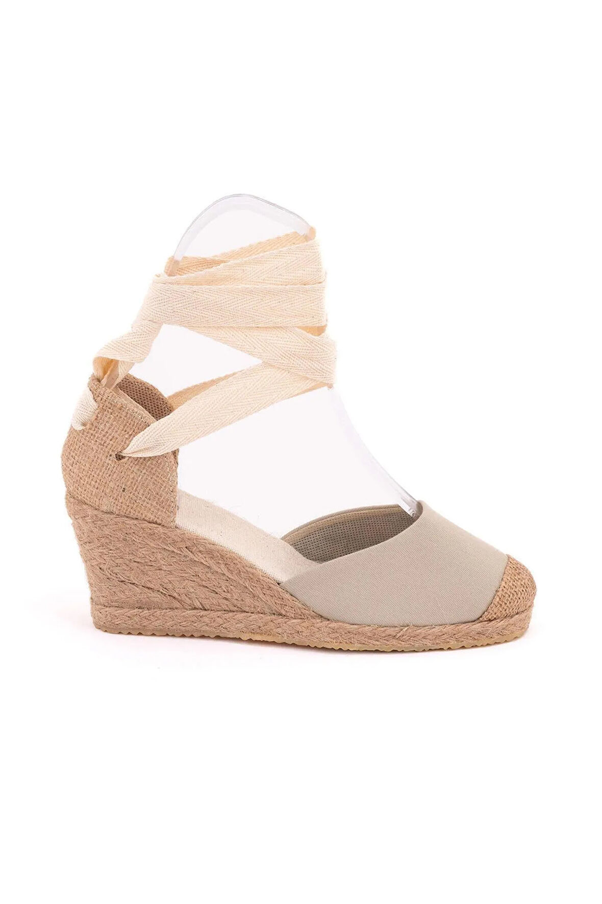 Gerçek Elişi Bej Ipli Dolgu Topuk Keten Espadril Handmade