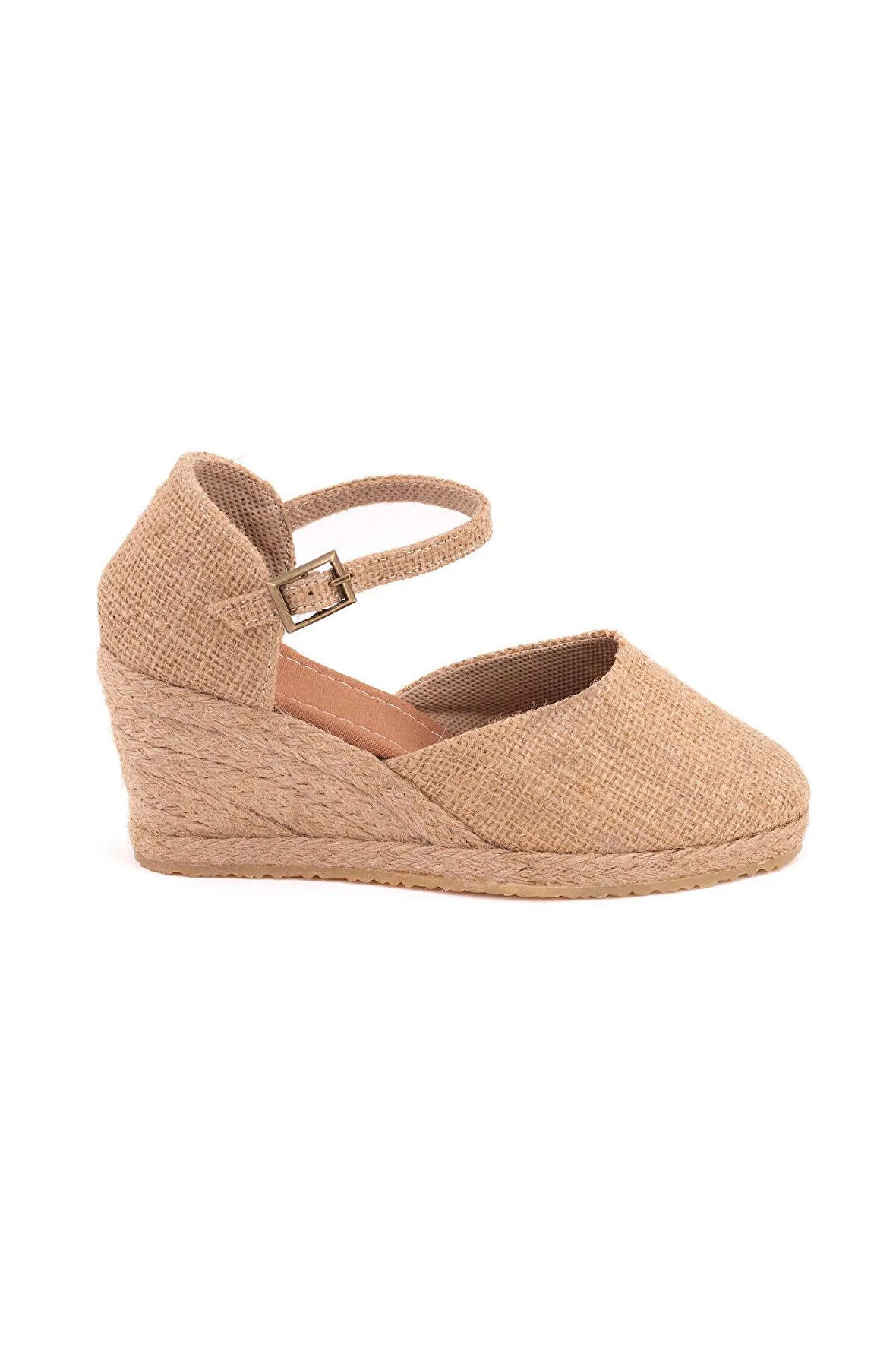 Gerçek Elişi Hasır Dolgu Topuk Keten Hasır Espadril Handmade