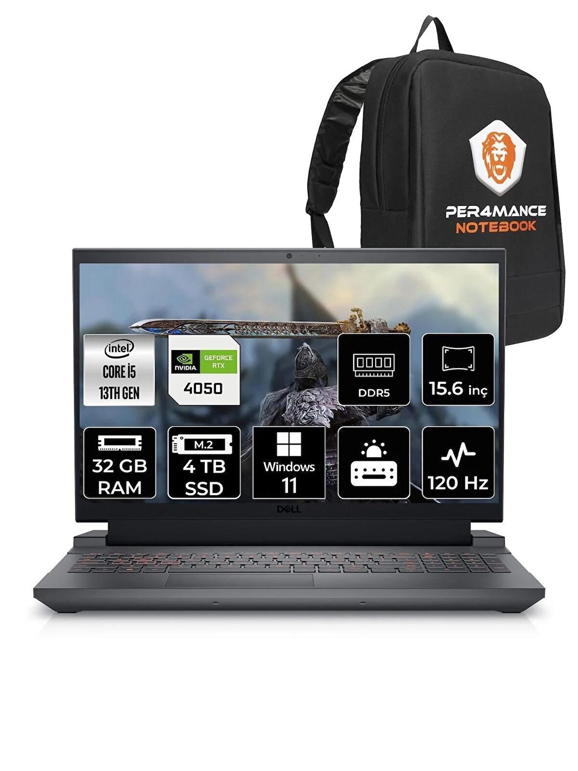 DELL G15 5530 i5 13450HX 32GB 4TB SSD RTX4050/6GB 120HZ 15.6 FHD W11P G155530007U & PER4 ÇANTA