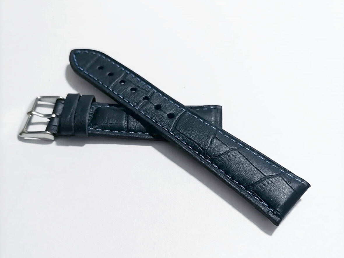 Fado&Her Saate Uyumlu Hakiki Lazivert  Deri Saat Kordonu 22  mm  (51)