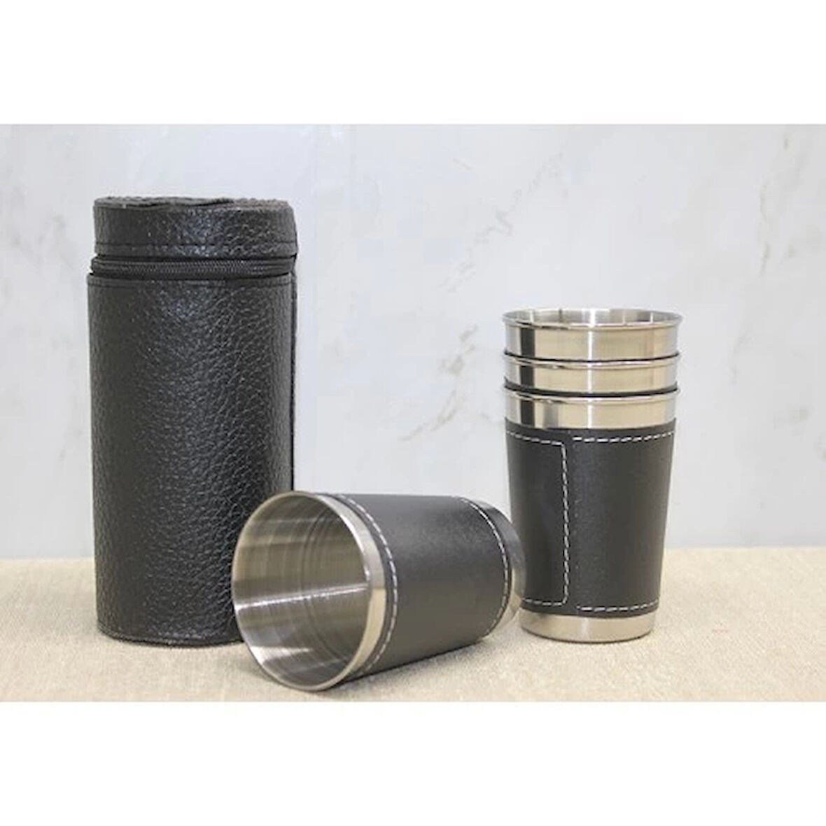 Derili Kılıflı 4'lü Shot Bardak