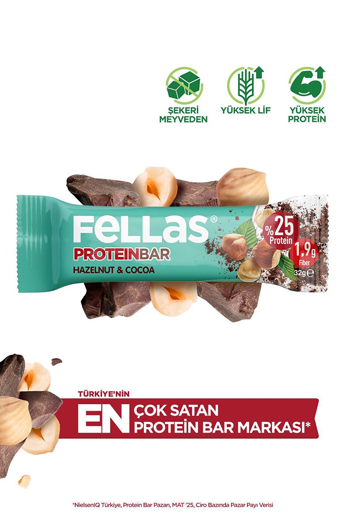 Protein Bar - Fındıklı ve Kakaolu 32 gr x 12 Adet