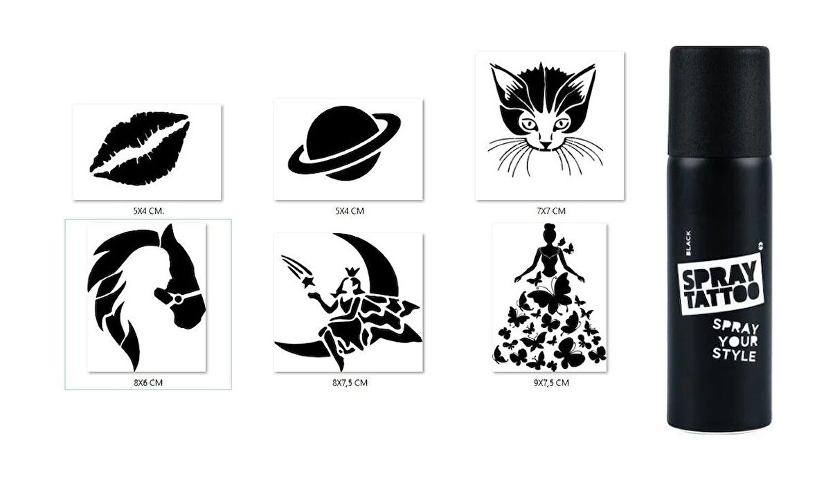 Rüya Modelleri Spray Tattoo Geçici Siyah Sprey Dövme Seti