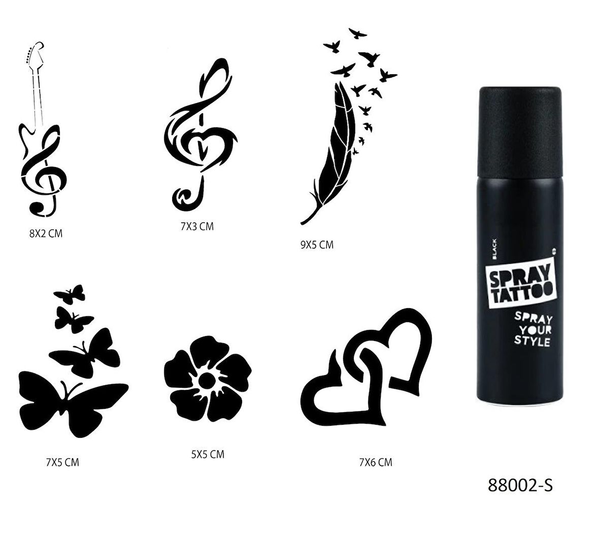 Nota ve Kalpler Spray Tattoo Geçici Sprey Dövme Seti