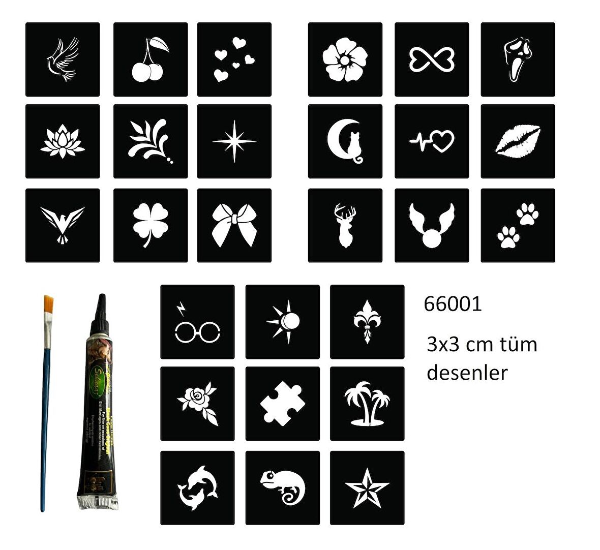 Minimal 27 Desen Hint Kınasıyla Geçici Dövme Yapma Seti 