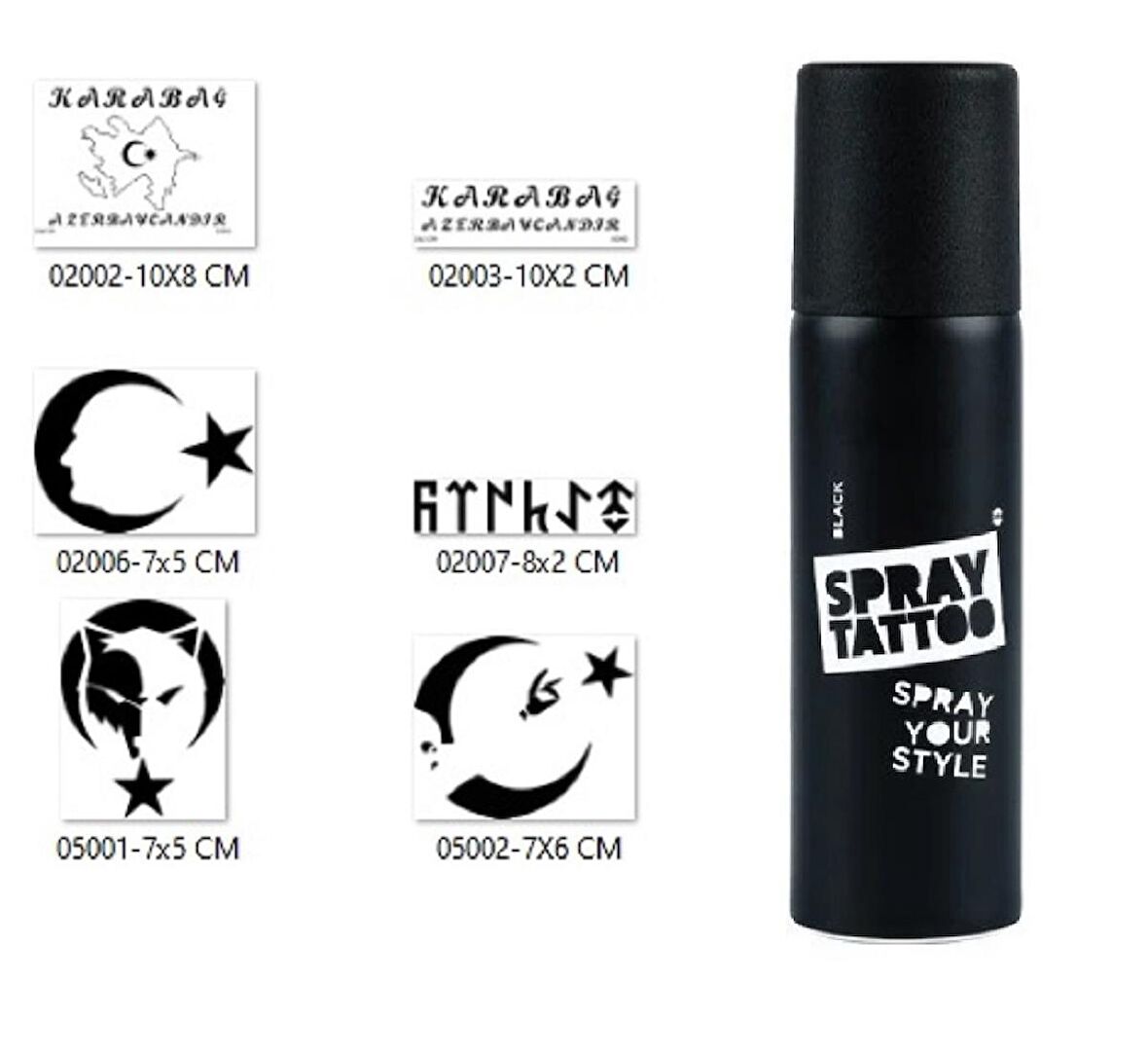 Azeri Türk Tasarımları Spray Tattoo Geçici Sprey Dövme Seti