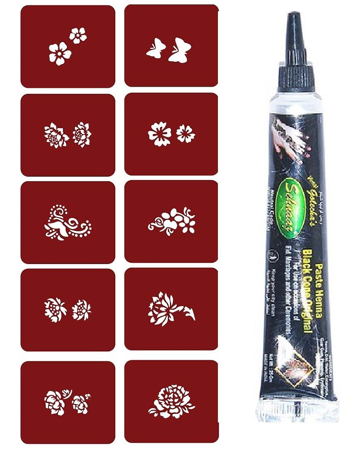 Minimal Geçici Dövme Yapma Seti 10 desen 1 tüp Kına Br003