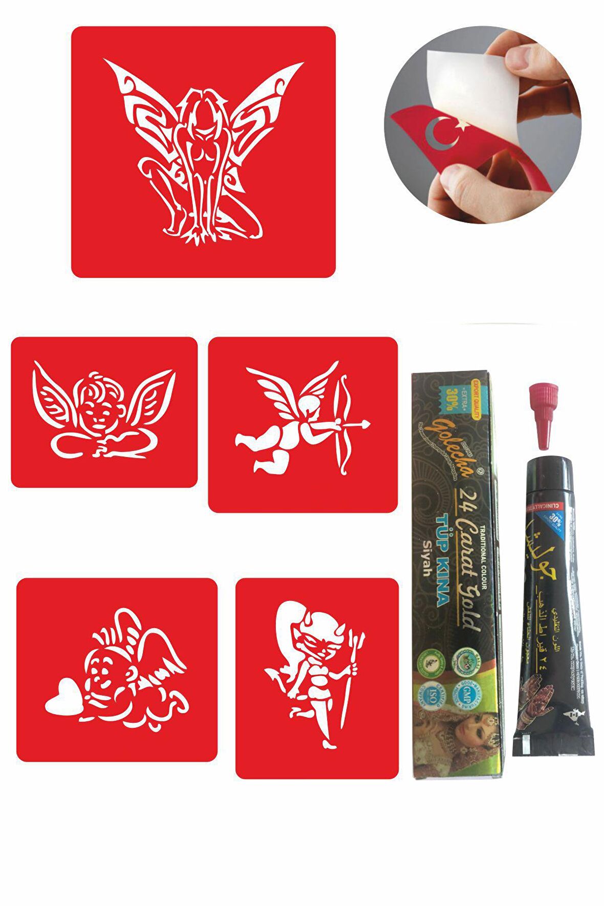 Melek ve Kanat Desenleri Kına ile Geçici Dövme Yapma Seti