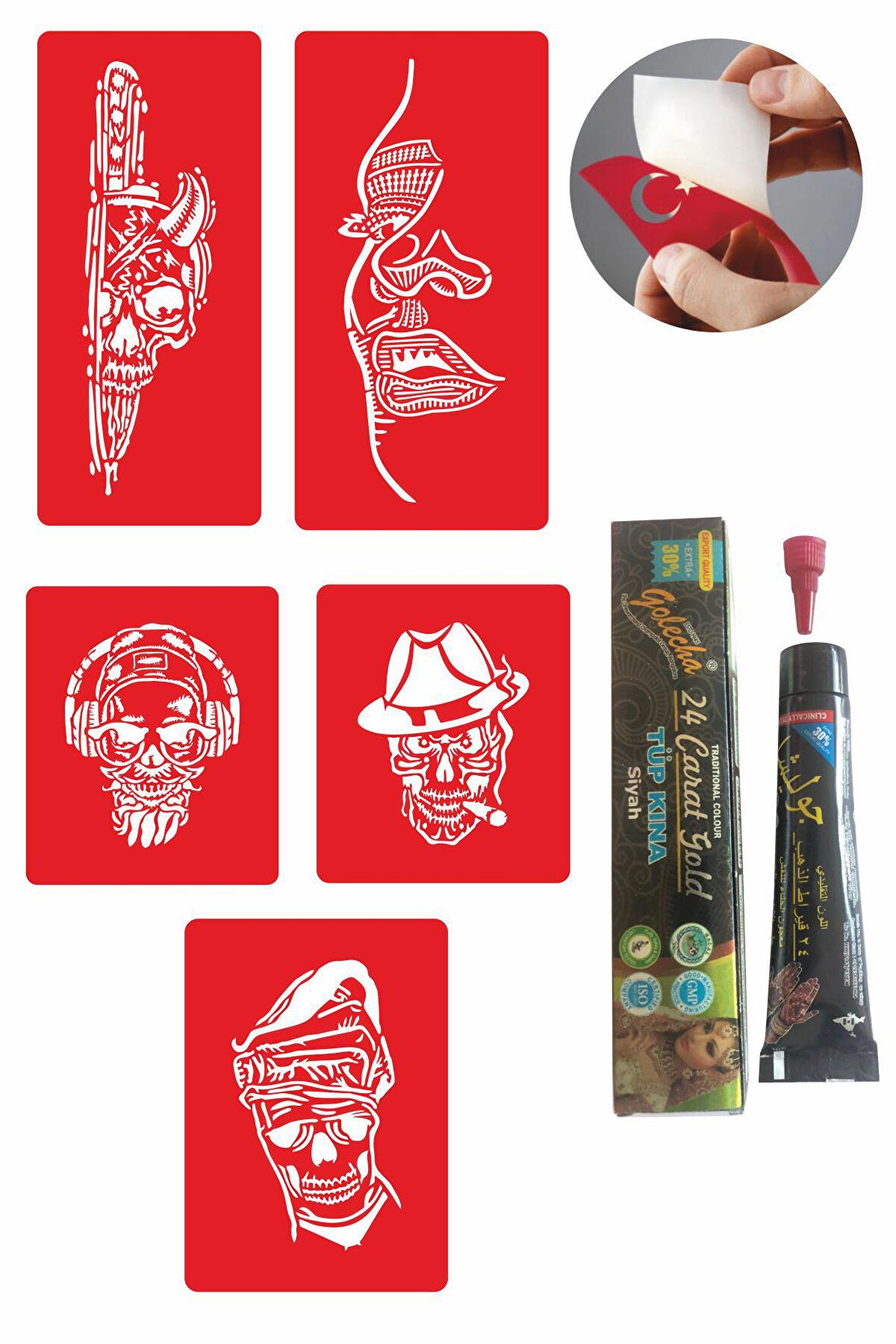 Çılgın Kuru Kafalar Hint Kınası ile Geçici Dövme Yapma Seti