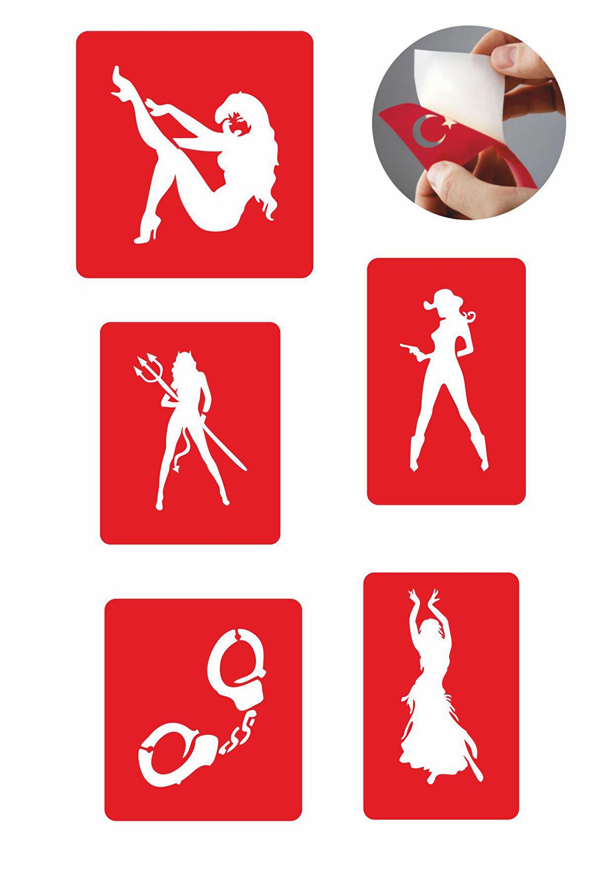 Kızlar Partisi 5 Adet  Geçici Dövme Kına Şablonu