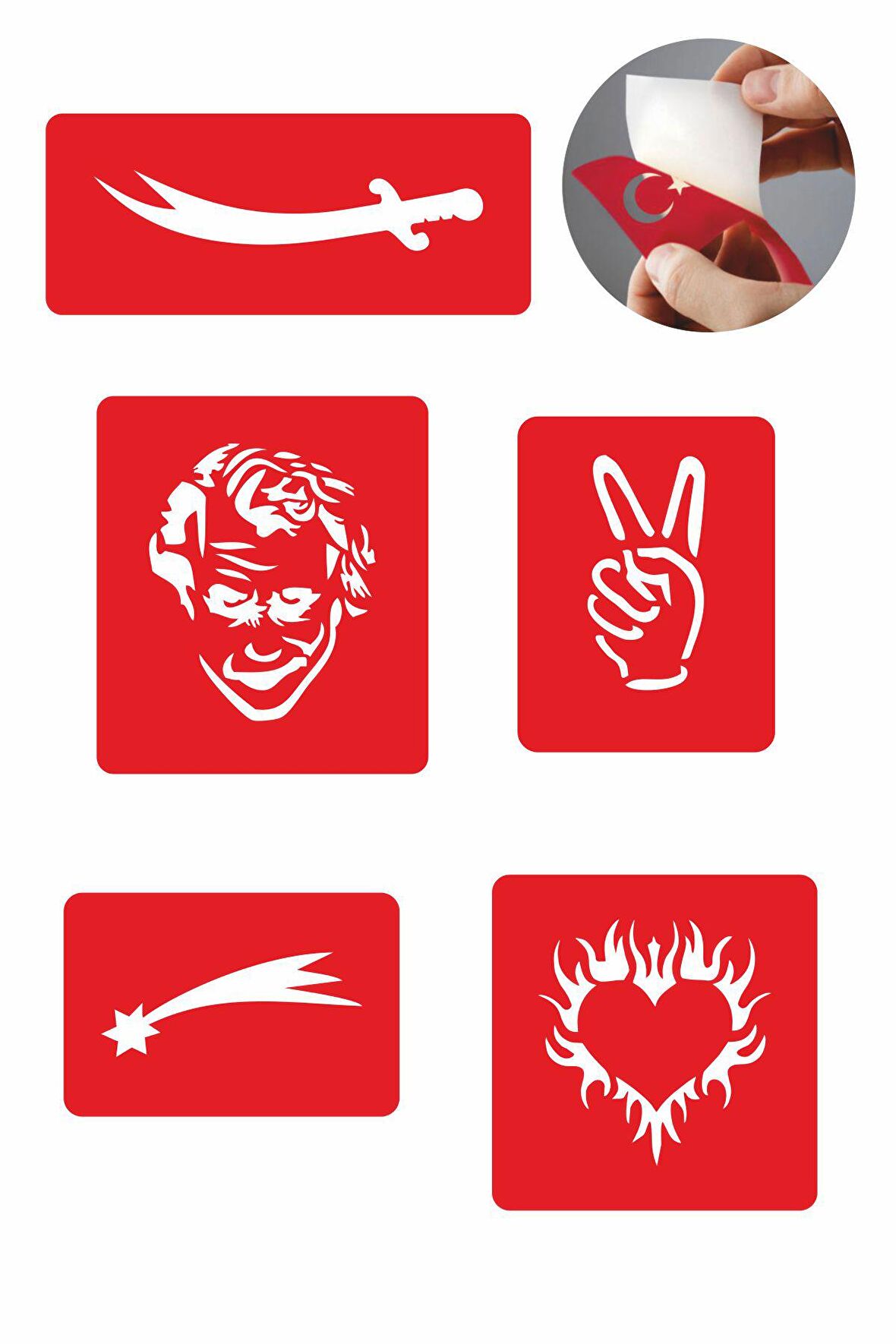 Zafer Modelleri 5 Adet  Geçici Dövme Kına Şablonu