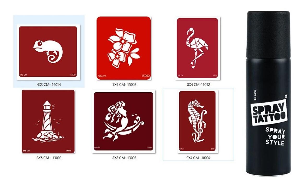 Bukalemun Deniz Atı Spray Tattoo Geçici Sprey Dövme Seti