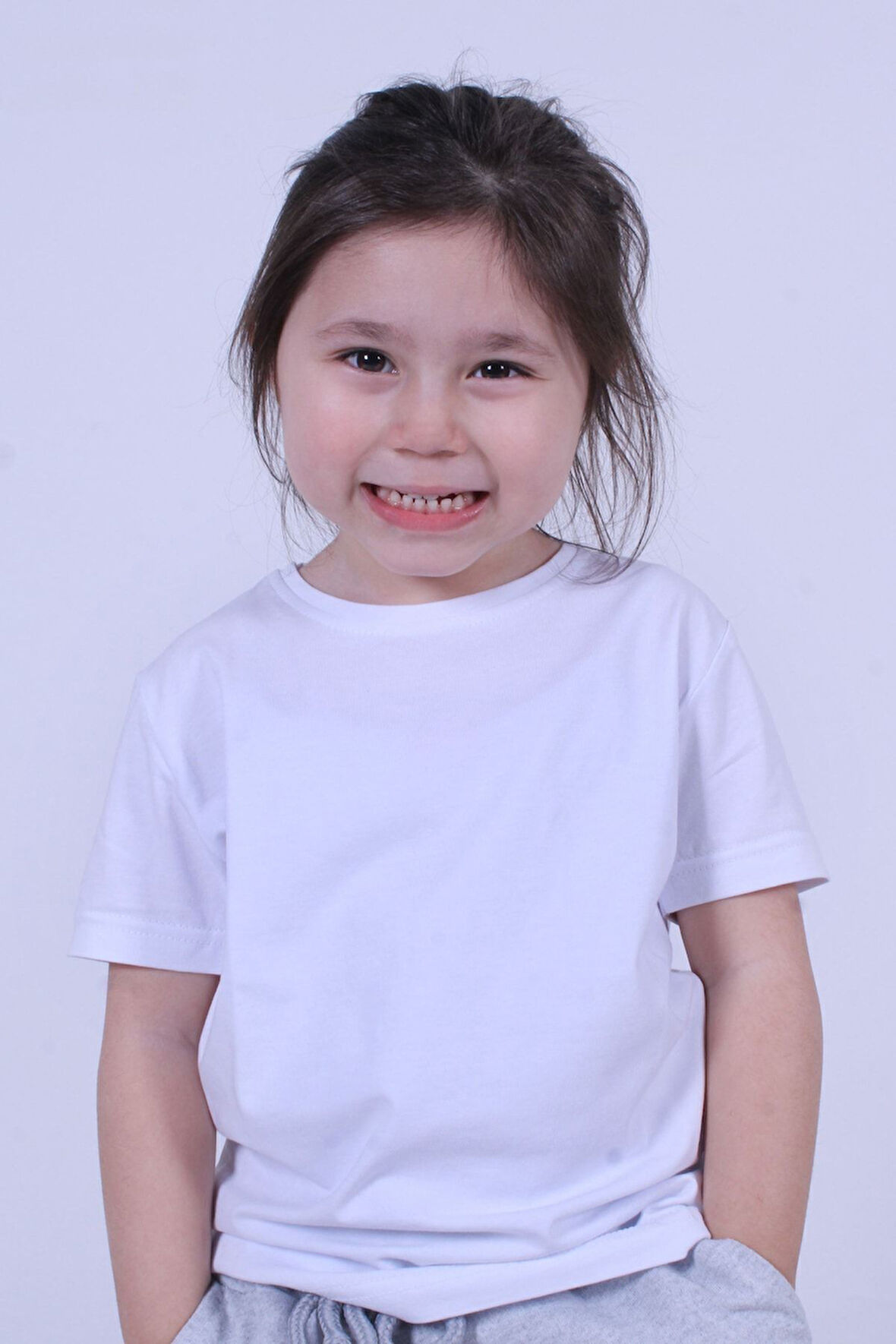 Düz Baskısız Kız Çocuk Beyaz Tişört