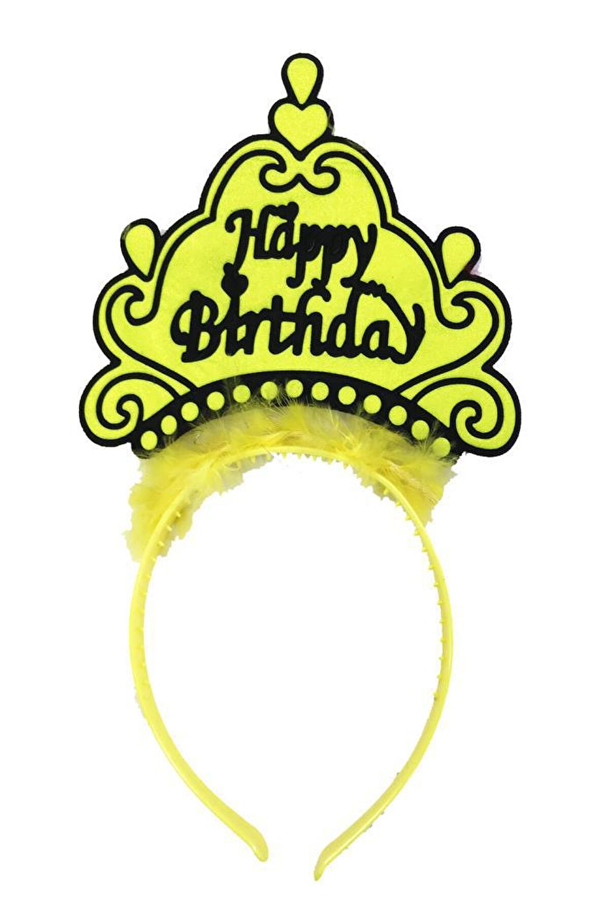 Happy Birthday Neon Sarı Renk Doğum Günü Tacı 24x15 cm