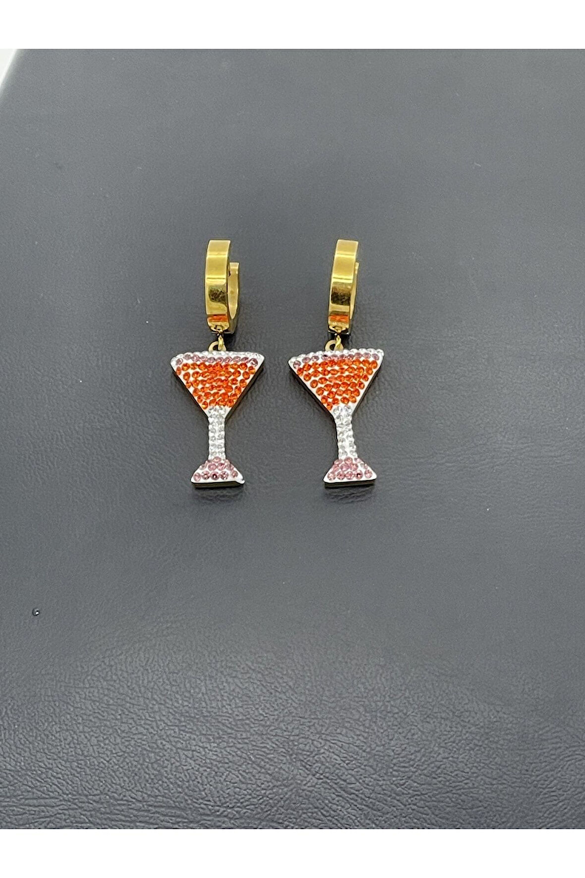 Paslanmaz Çelik Zirkon Taşlı Kadeh Kadın Küpe