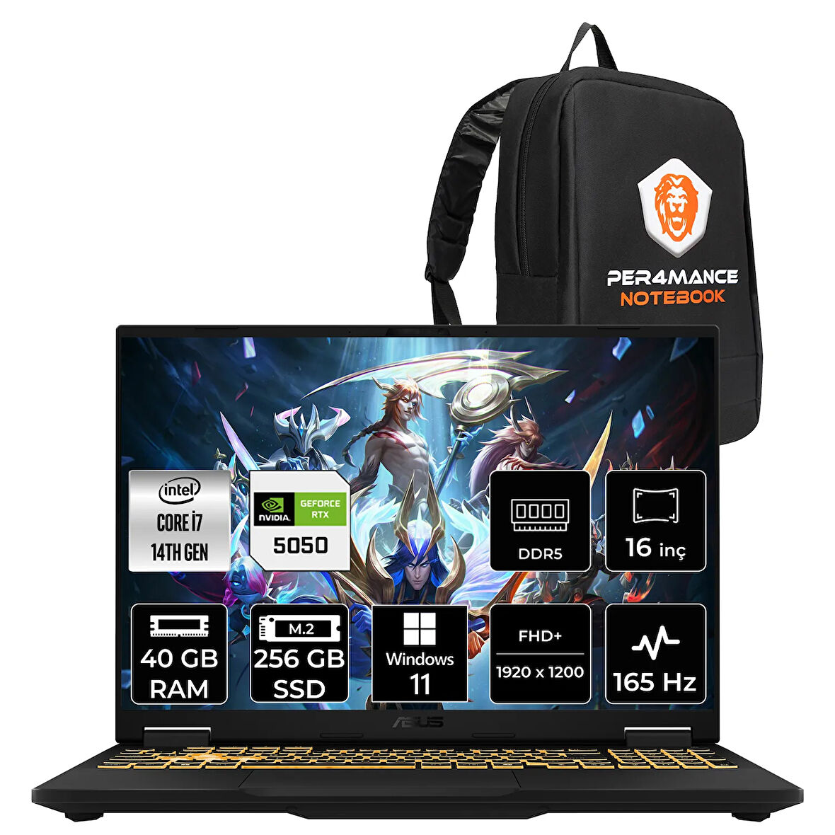 Asus TUF F16 i7 14650HX 40GB 256GB SSD RTX5050/8GB 115W 165Hz 16'' WUXGA W11P Gaming Laptop FX608JHR